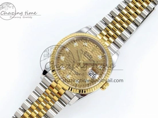 0418 Effortless DateJust 36 126233 Clean 1:1 Best Edition 904L Steel YG Textured Diamonds Dial on SS YG Jubilee Bracelet VR 1500